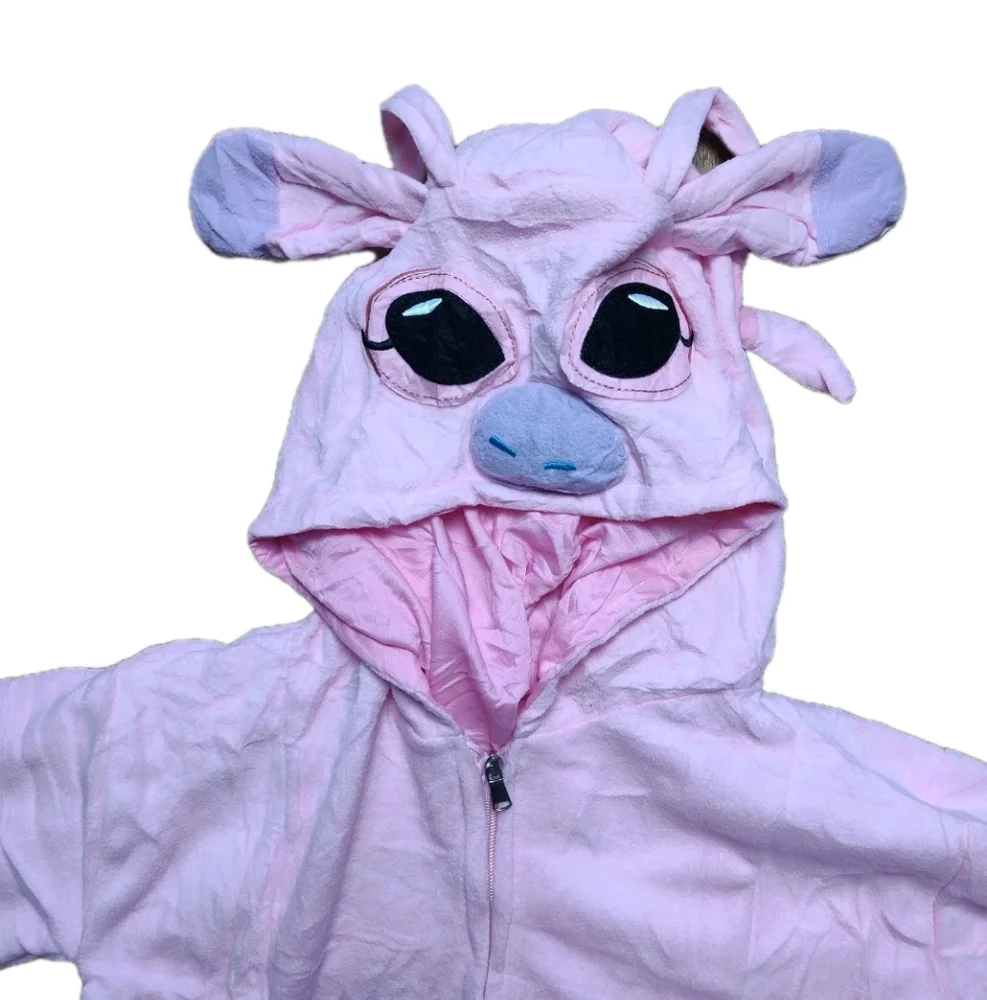 Pink Pig Costume Pajamas Kids Soft Fleece Animal Hooded Suit